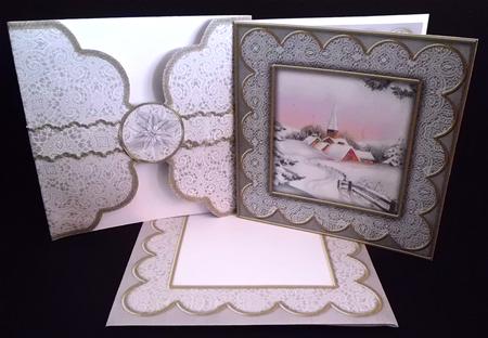 Pink Church Grey Poinsettia 3D Scallop Wrap Card Kit by Denise Murray