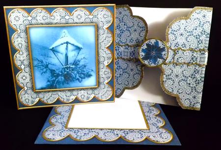Blue Lantern Poinsettia 3D Scallop Wrap Card Kit by Denise Murray