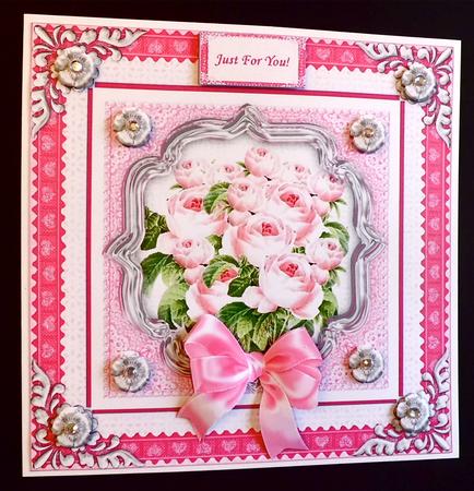 A Bouquet of Pink Roses 8 Inch Square Decoupage Card Sheet by Denise Murray
