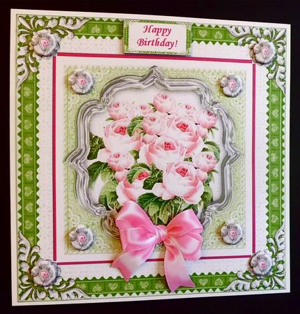 A Bouquet of Pink Roses 8 Inch Square Decoupage Card Sheet 2 by Denise Murray
