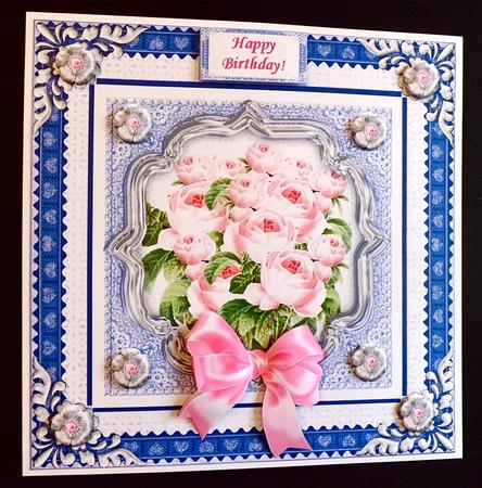 A Bouquet of Pink Roses 8 Inch Square Decoupage Card Sheet 3 by Denise Murray