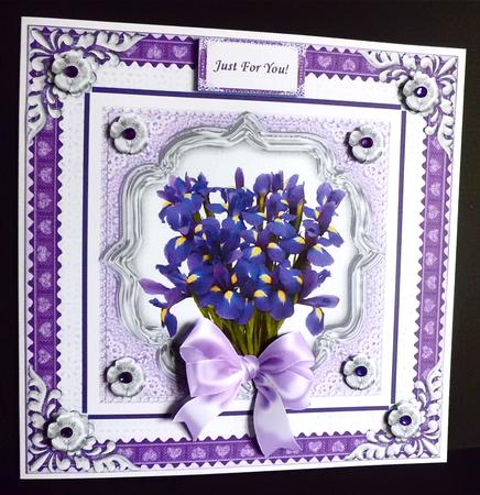 A Bouquet of Iris Flowers 8 Inch Square Decoupage Card Sheet by Denise Murray