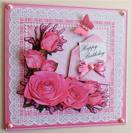 8 x 8 Roses Lace N Pearls Kit with 3D Decoupage by Denise Murray