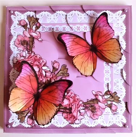 8 x 8 Butterflies and Flowers on Lace Scalloped Corner Kit by Denise Murray