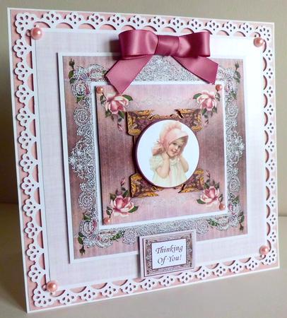 Vintage Girl with Roses and Lace Square Pyramage Card Sheet by Denise Murray
