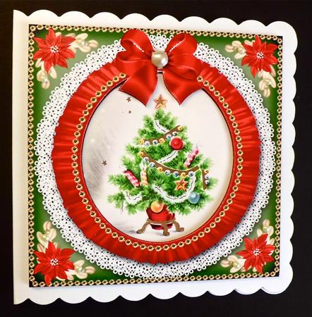 Elegant Tree Red Ruffle Shaker Frame with Base by Denise Murray