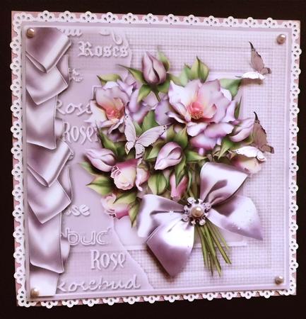 Vintage Lilac Roses 8in x 8in Decoupage by Denise Murray