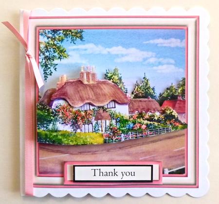 Pretty Cottage 6x6 Square Card Front with Decouapge by Denise Murray