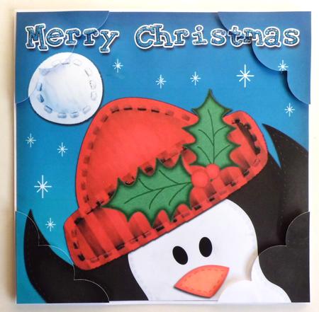8 x 8 Xmas Penguin Fun Novelty Scalloped Corner Topper by Denise Murray