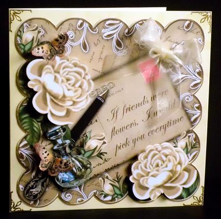 Cream Roses If Friends Were 8in Scallop Decoupage Topper by Denise Murray