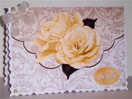 Cream Roses Envelope Card by Denise Murray