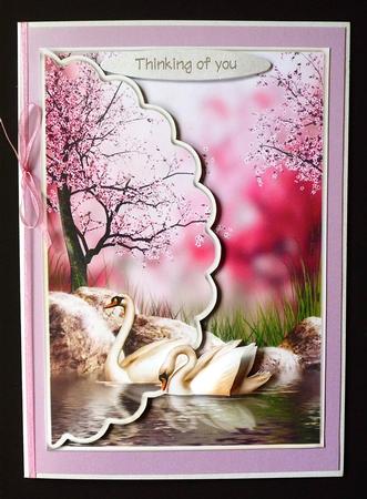 Swans in Love in the Orient Scalloped Edge Envelope Card by Denise Murray