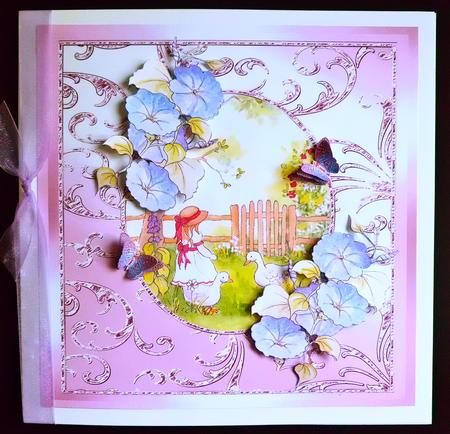 Feeding the Ducks Watercolour Decoupage with Butterflies by Denise Murray