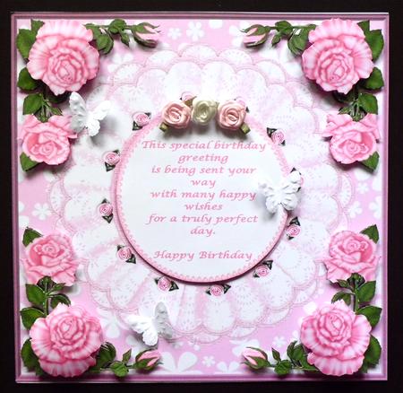Pretty Flowers & Lace 8x8ins Card Front by Denise Murray