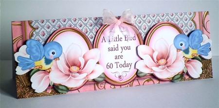 Pink Magnolia Bird Says You Are 60 Today Large Dl Card Kit by Denise Murray