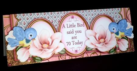 Pink Magnolia Bird Says You Are 70 Today Large Dl Card Kit by Denise Murray