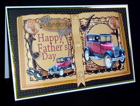 Fathers Day Nostalgia Car and Steampunk Open Book A4 by Denise Murray