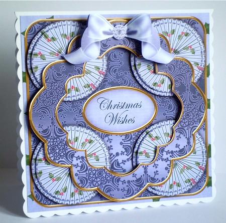 Blue Holly Christmas Wishes 3D Rosette 8in Card Front Kit by Denise Murray