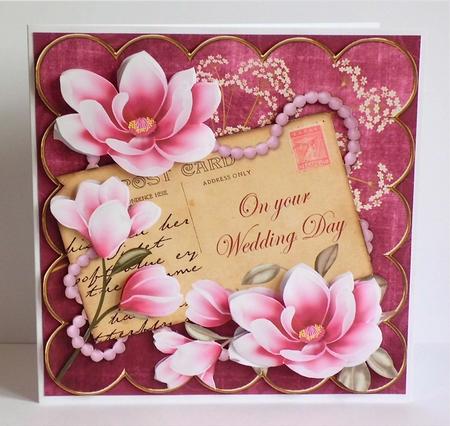 Cerise Magnolia Wedding Day 8in Xtreme Decoupage Card Kit by Denise Murray