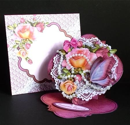 Roses Pearls and Lace Bracket Shaped Easel Card Kit by Denise Murray
