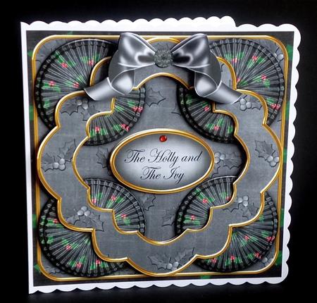 Black Christmas Holly and Ivy 3D Rosette 8in Card Front Kit by Denise Murray