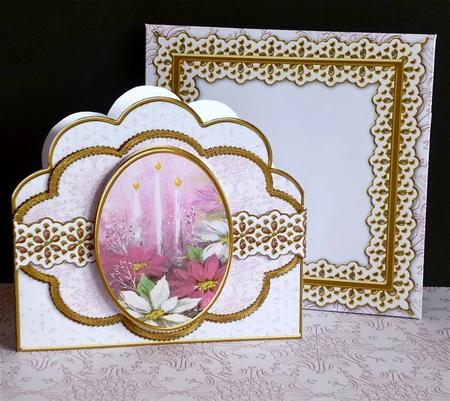 Pink Candle Trio Anglaise Scallop Decoupage Card Kit by Denise Murray