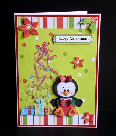 Little Girl Penguin with Christmas Tree & Presents by Denise Murray