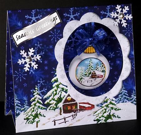 Christmas Ball Snow Scene Tent Aperture Card by Denise Murray