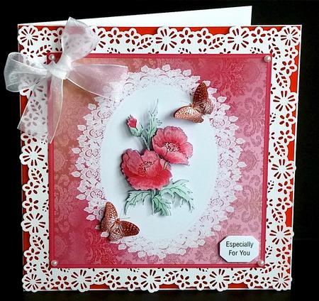 8x8 Poppies, Lace and Butterflies Topper by Denise Murray
