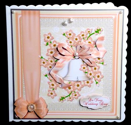 Wedding Bells Large Peach Card Front by Denise Murray