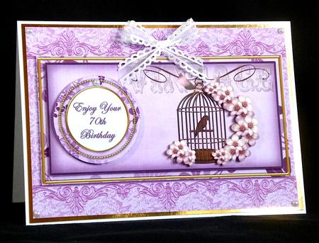 Lilac Birdcage 70th Birthday Dl Decoupage Topper by Denise Murray