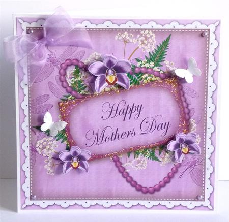 Lilac Orchid Happy Mothers Day 8in Vintage Decoupage Topper by Denise Murray