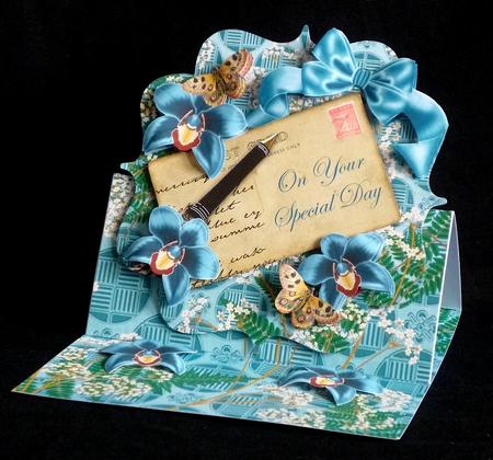 Teal Orchid Special Day Easel Bracket Card & Envelope Kit by Denise Murray