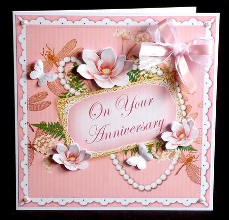 Pink Magnolia Anniversary 8in Vintage Decoupage Topper by Denise Murray
