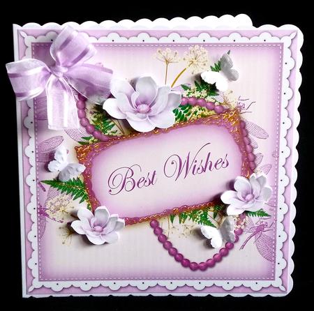 Lilac Magnolia Best Wishes 8in Vintage Decoupage Topper by Denise Murray