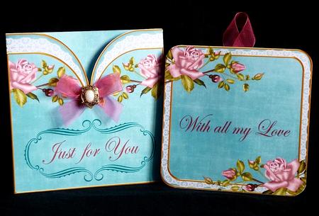 Pink Rose Turq Just for You Vintage Pocket Pull Card Kit by Denise Murray