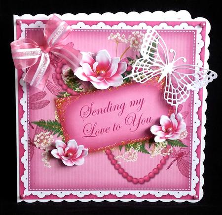 Cerise Magnolia Sending Love 8in Vintage Decoupage Topper by Denise Murray