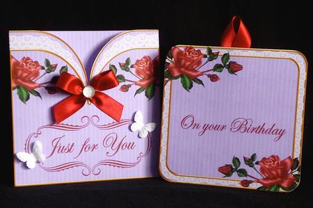 Dpink Rose L Birthday Vintage Pocket Pull Card Kit by Denise Murray