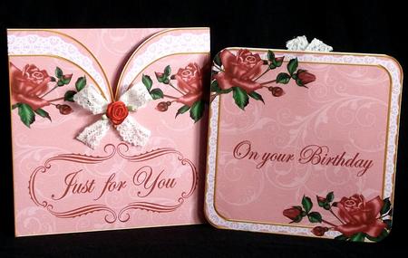 Dpink Rose Birthday Vintage Pocket Pull Card Kit by Denise Murray