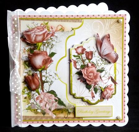 Pink Rose Scrap Page Card Front by Denise Murray