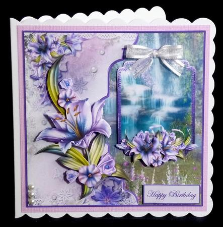 Waterfalls and Lilies Card Front with Topper by Denise Murray