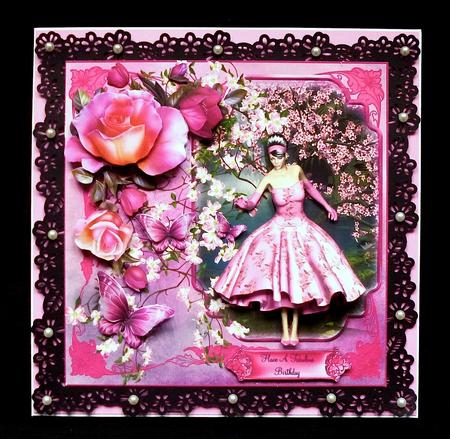 Cherry Blossom 1950's Style Card Front Decoupage Mini Kit by Denise Murray