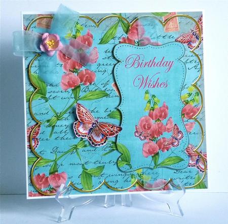 Dteal Sweetpea Birthday Wishes 8in Scallop Topper by Denise Murray