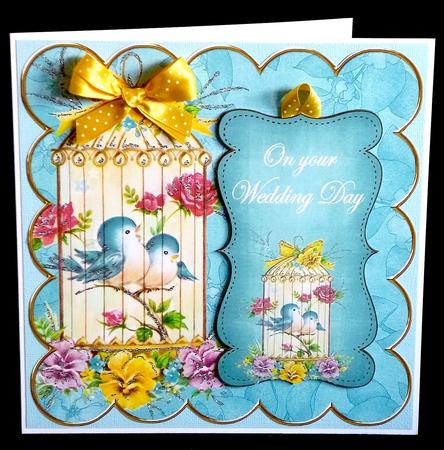 Teal Lovebirds Your Wedding Day 8in Scallop Topper by Denise Murray