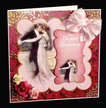 Dancing Couple Pink Your Anniversary 8in Scallop Topper by Denise Murray