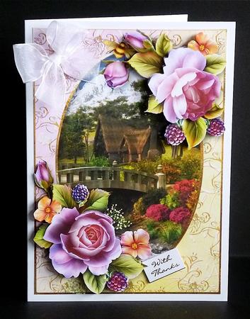 Mountain Log Cabin & English Roses by Denise Murray