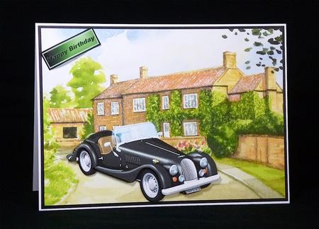 Country Cottage with Silver Vintage Car by Denise Murray