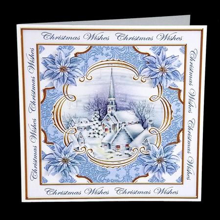 Blue Church Christmas Wishes Lattice Corner 8in Topper by Denise Murray
