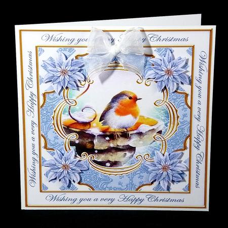 Blue Robin Happy Christmas Lattice Corner 8in Topper by Denise Murray