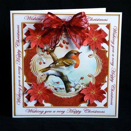 Red Robin Happy Christmas Lattice Corner 8in Topper by Denise Murray